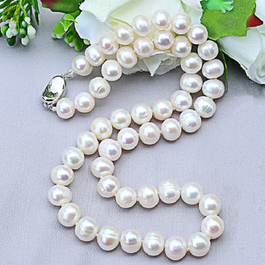 Natural Pearl Necklaces 9-10mm Freshwater Pearl Jewellery 925 Sterling Silver