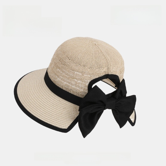 Tie Ponytail Bow Hole Straw Hat