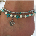 Starfish Turtle Sandal Turquoise Bead Ankle Bracelet