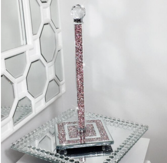 Pink Crushed Diamond Crystal filled Kitchen Tissue Roll Holder Stand