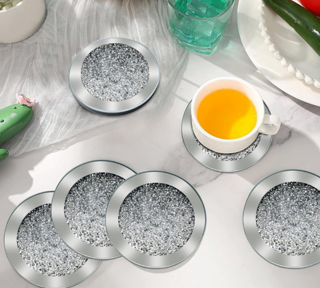 Crushed Diamond Decoration Glass Coaster