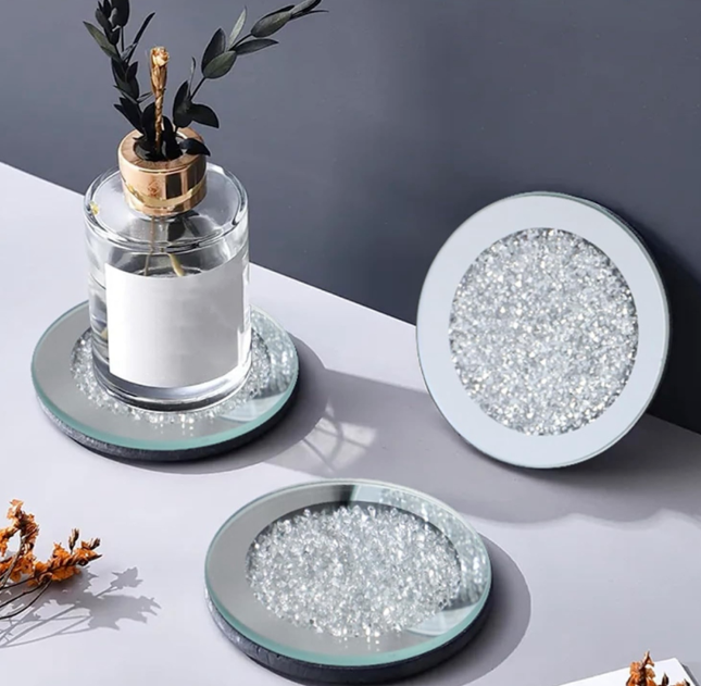 Crushed Diamond Decoration Glass Coaster
