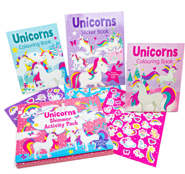 Unicorns Shimmer Activity Pack Kids Colouring Books & Stickers Set