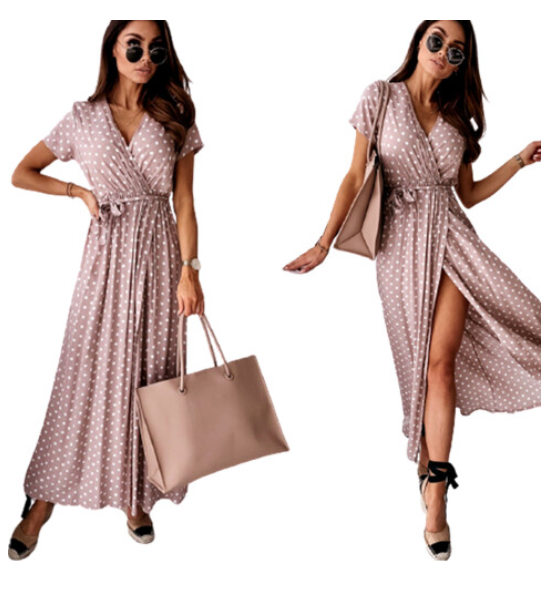 Polka Dot Split Front Maxi Dress