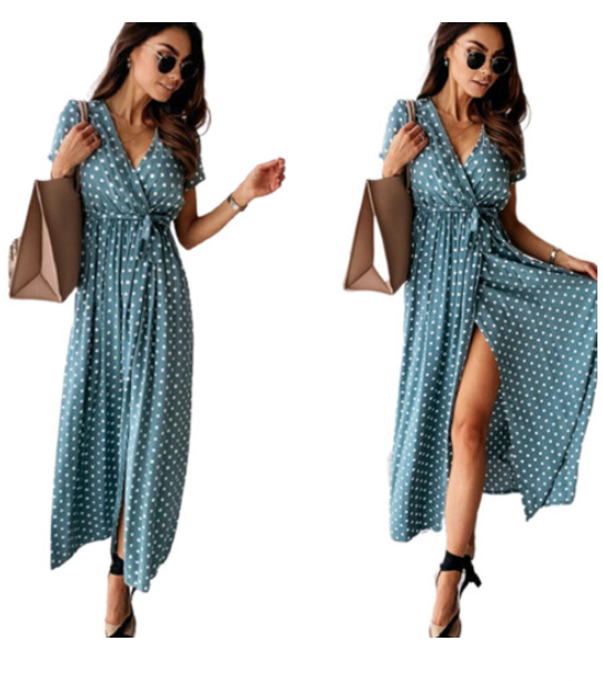 Polka Dot Split Front Maxi Dress