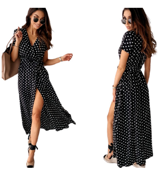 Polka Dot Split Front Maxi Dress