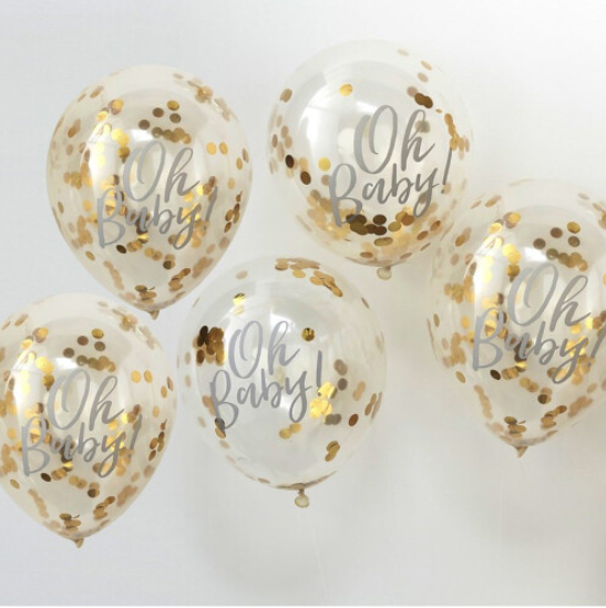 Oh Baby Balloons! Printed Gold Confetti Balloons x 5