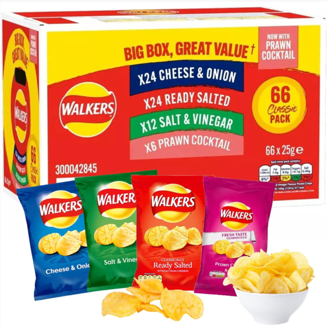 Walkers Crisps Snack Variety Box, 66 Pack