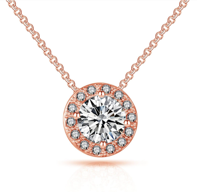 Rose Gold Plated Halo Necklace Created with Swarovski Crystals