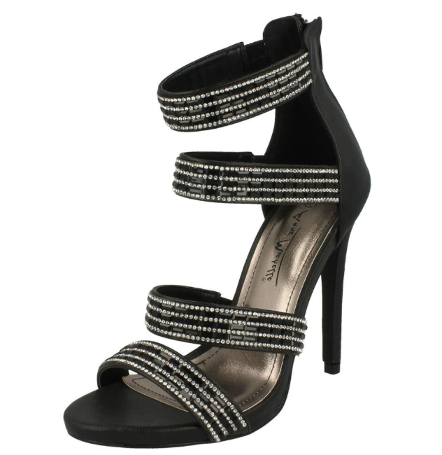 Ladies Anne Michelle Strappy Zip Up Heeled Party Shoes