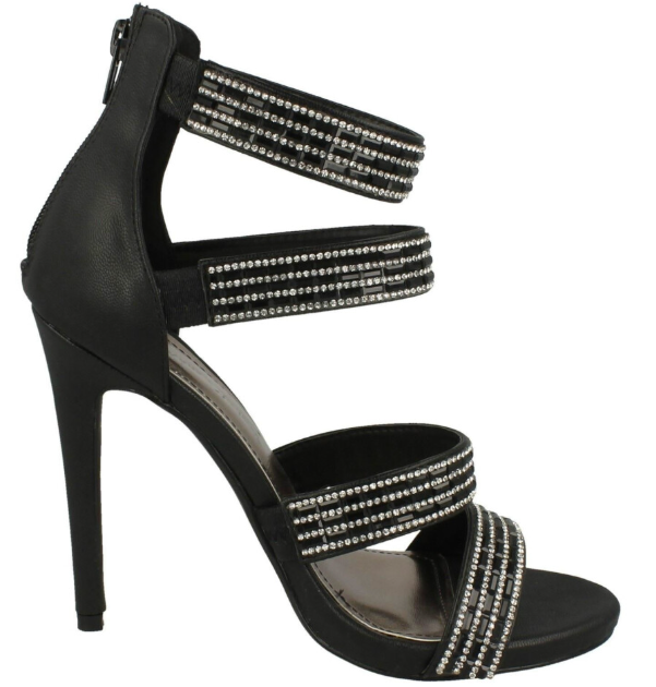 Ladies Anne Michelle Strappy Zip Up Heeled Party Shoes