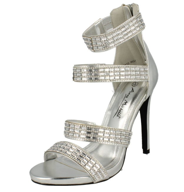 Ladies Anne Michelle Strappy Zip Up Heeled Party Shoes