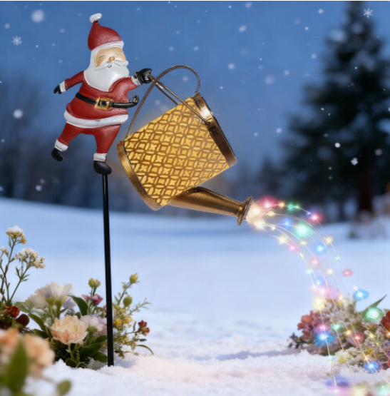 Solar Santa Claus Watering Can Lights