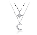 925 Sterling Silver Layered Necklace Chain Star Moon