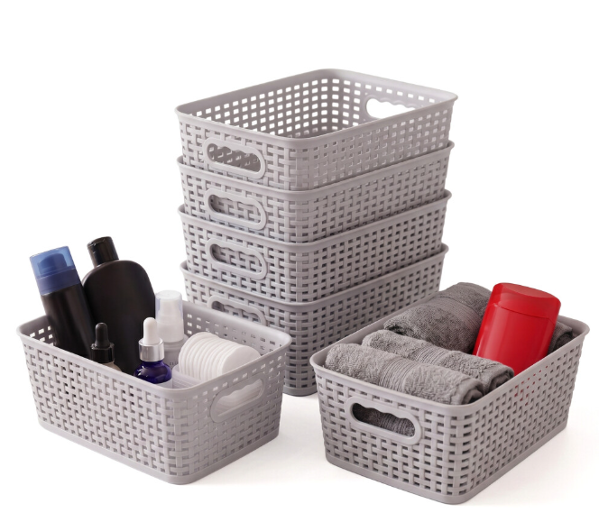 Plastic Storage Baskets Set of 6 Stackable