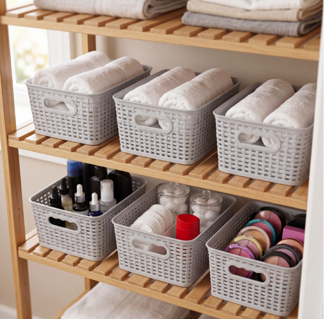 Plastic Storage Baskets Set of 6 Stackable
