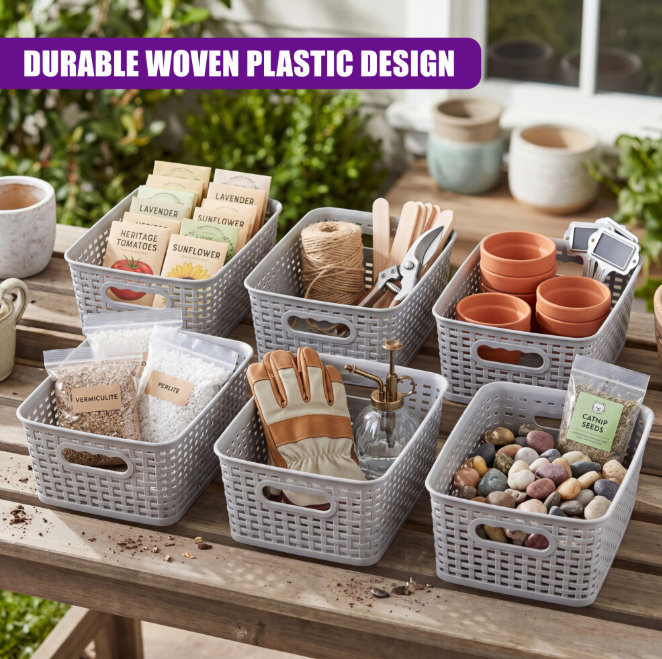 Plastic Storage Baskets Set of 6 Stackable