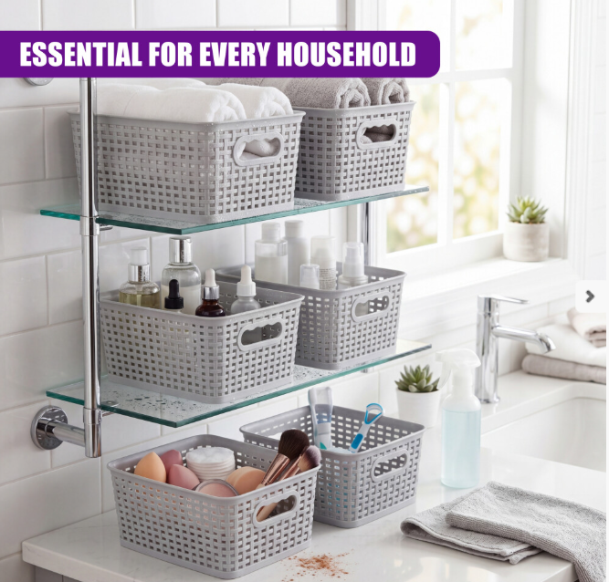 Plastic Storage Baskets Set of 6 Stackable
