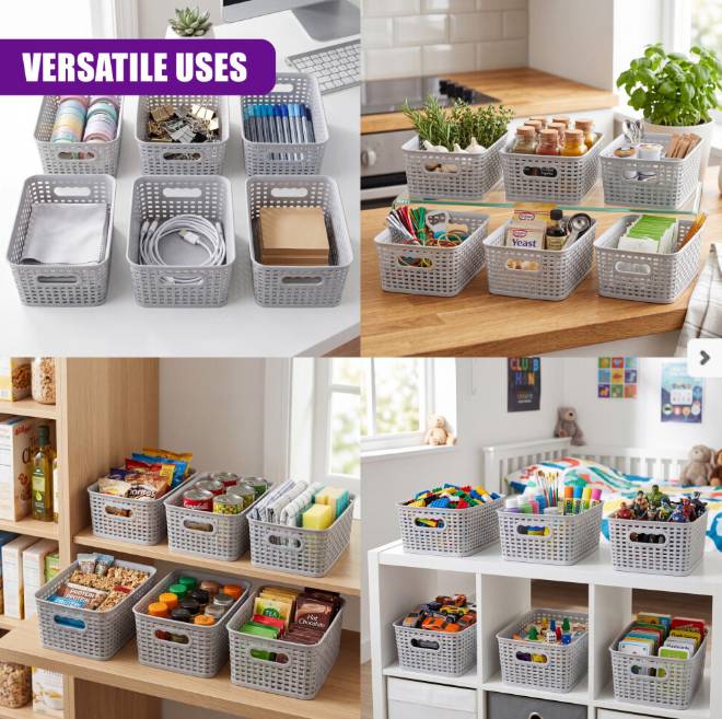 Plastic Storage Baskets Set of 6 Stackable