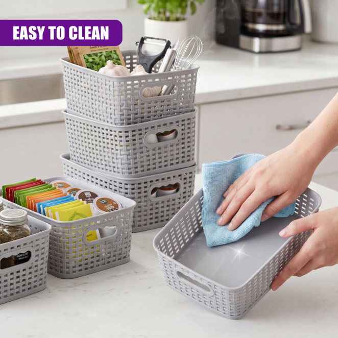 Plastic Storage Baskets Set of 6 Stackable