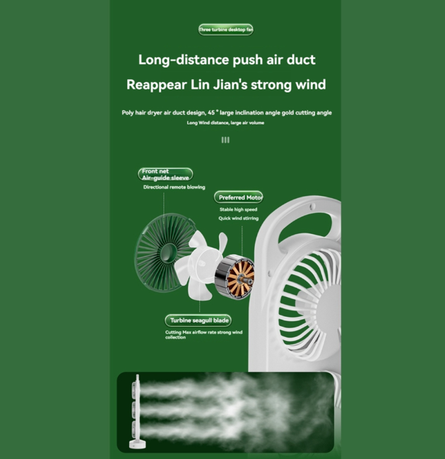 Triple Turbine USB Desk Fan with Silent Operation