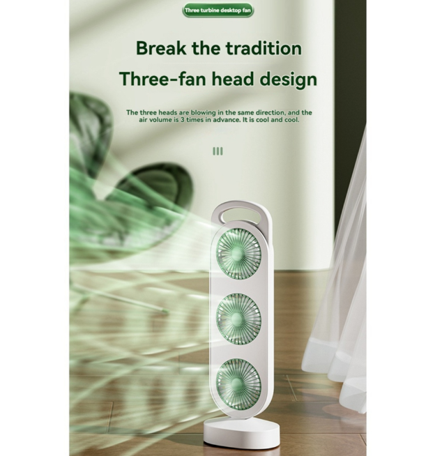 Triple Turbine USB Desk Fan with Silent Operation
