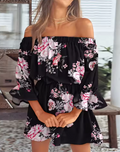 Women's Off Shoulder Ruffle Hem Mini Dress