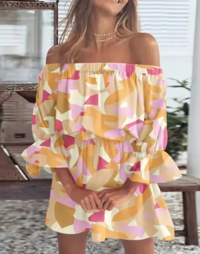 Women's Off Shoulder Ruffle Hem Mini Dress