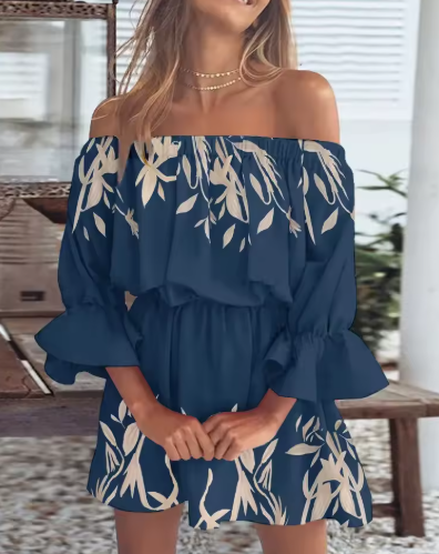 Women's Off Shoulder Ruffle Hem Mini Dress