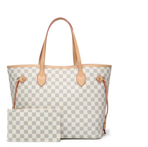 Checkered Tote Shoulder Bag Purse PU Leather Handbag