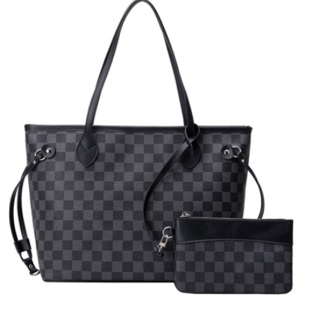 Checkered Tote Shoulder Bag Purse PU Leather Handbag
