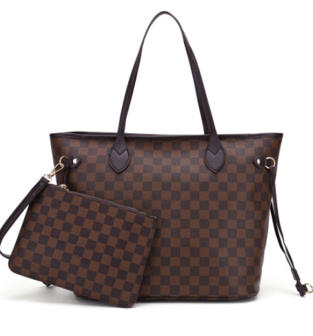 Checkered Tote Shoulder Bag Purse PU Leather Handbag