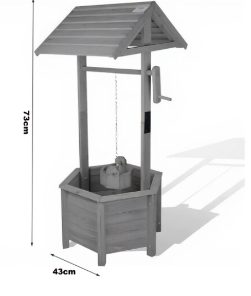 Wooden Grey Wishing Well Bucket Planter Plant Flower Pot Garden Patio
