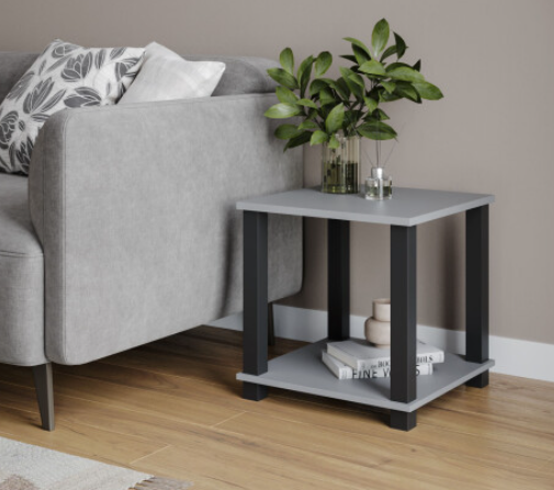 2 Tier S-Tube End Table Small Wood Bedside Nightstand With Storage Shelf