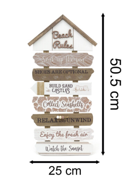 Beach Rules Wall Plaque Sign | Beach Hut Wooden Sign Nautical Wall Art