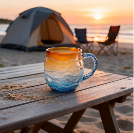 Sea Glass Wave Mug – Handblown Beach-Themed Mug