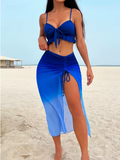 3 Pieces Tie Dye Knot Front Bikinis