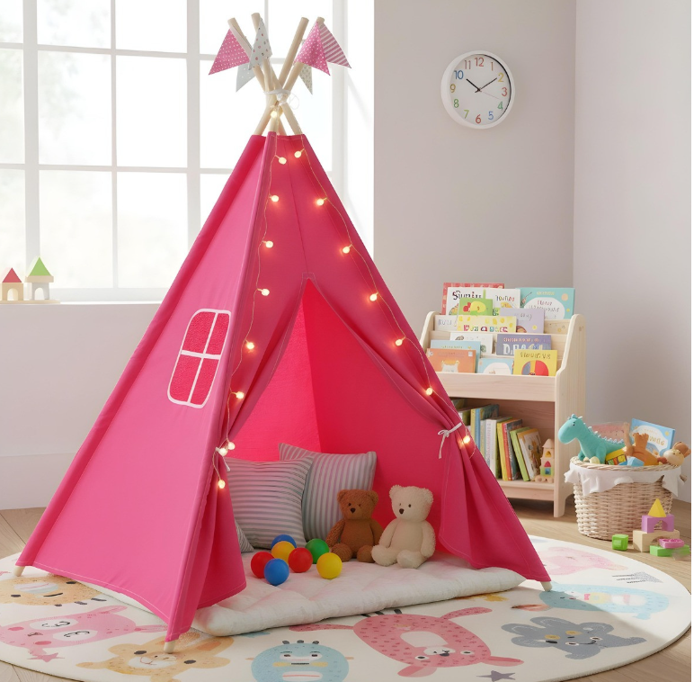 Foldable Kid's Storage Teepee - Hot Pink