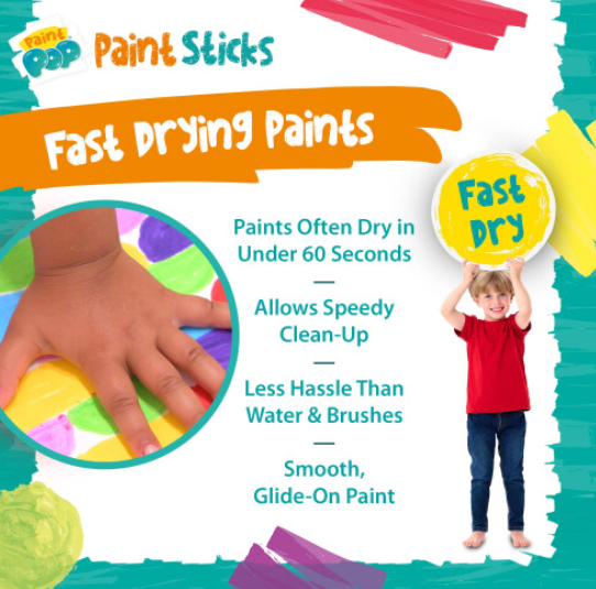 Paint Pop - Paint Sticks For Kids - 20 Pack Assorted Colours & Fun Storage Tub
