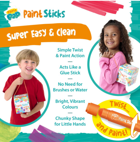 Paint Pop - Paint Sticks For Kids - 20 Pack Assorted Colours & Fun Storage Tub