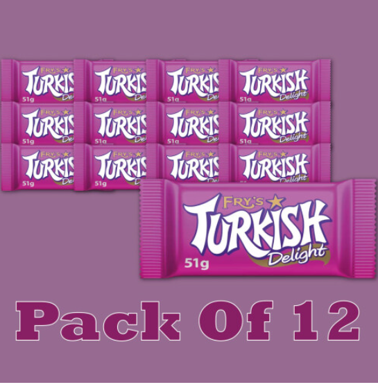 Fry's Turkish Delight Chocolate Bar – 51g (Pack of 12)