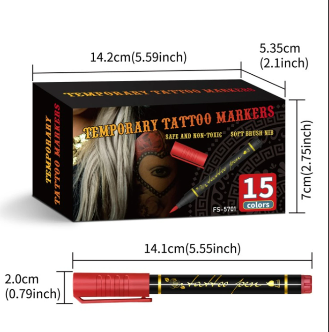 💎15 Colours Temporary Tattoo Pens Set, 12 Tattoo Stencils💎
