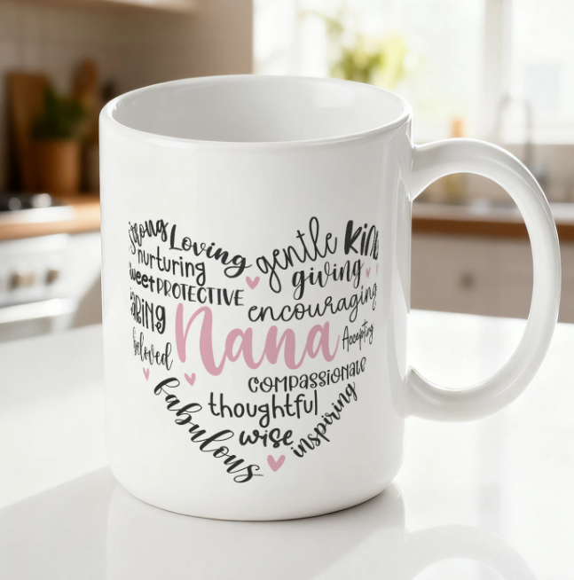💎Nana Tribute Mug, 11oz Ceramic Coffee Cup with Heart of Loving Words💎