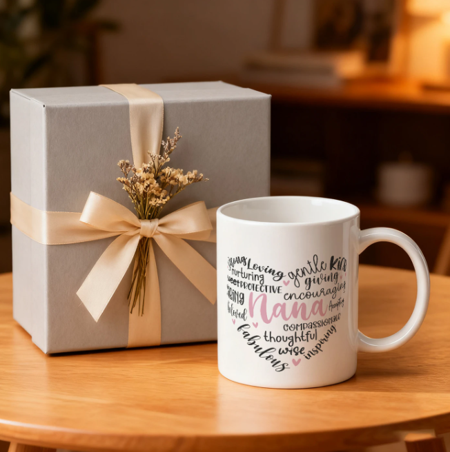 💎Nana Tribute Mug, 11oz Ceramic Coffee Cup with Heart of Loving Words💎