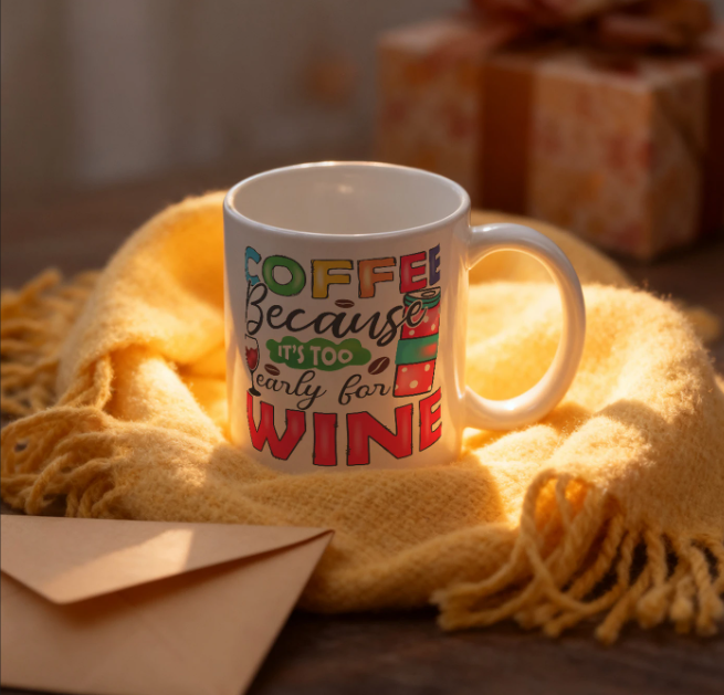 💎Funny Coffee Mug, 11oz Because It's Too Early For Wine Cup💎