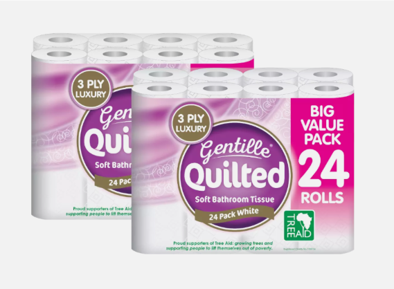 (48 Rolls ( 2 packs of 24)) Gentille Quilted Toilet Rolls 3ply