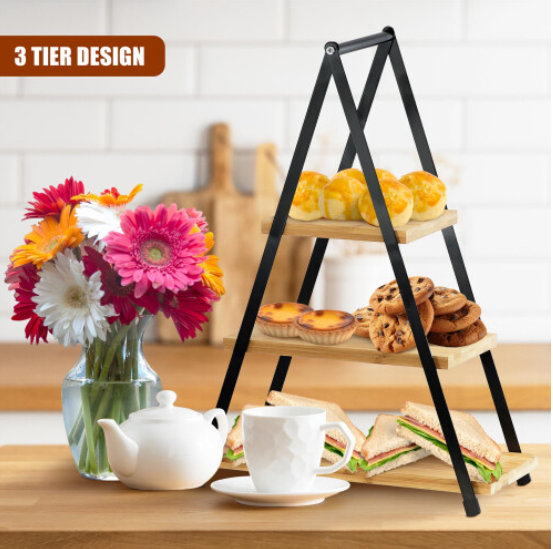3 Tier Wooden Display Stand Tiered Trays Cake Holder for Afternoon Parties & Tea