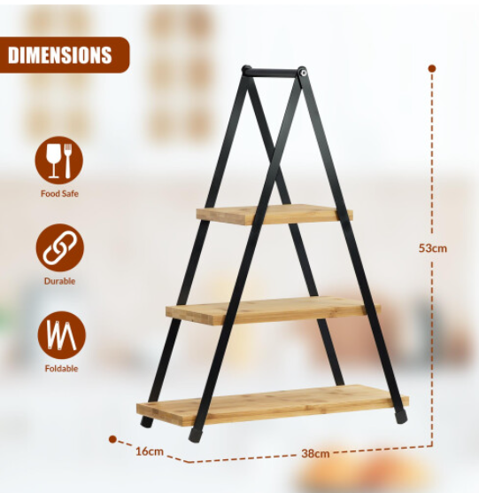 3 Tier Wooden Display Stand Tiered Trays Cake Holder for Afternoon Parties & Tea