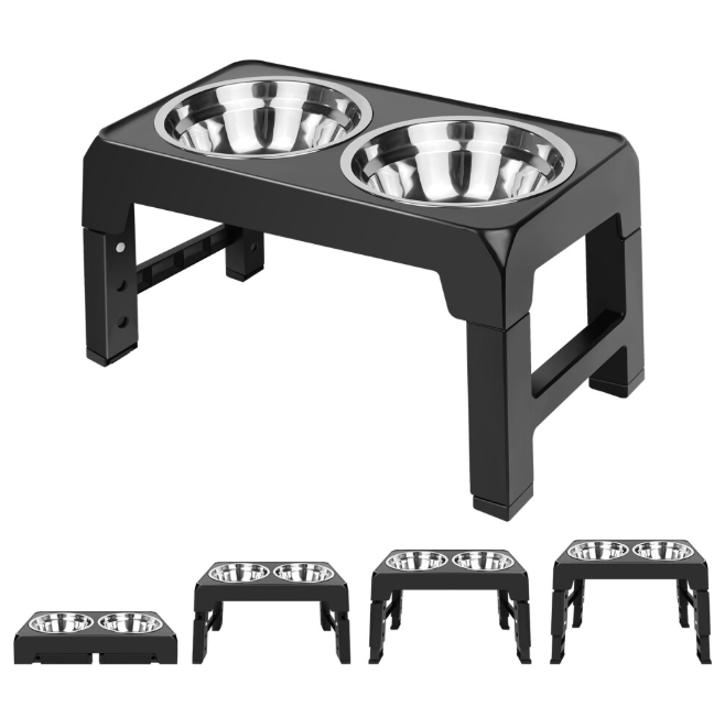 Raised Dog Bowl Stand Height-Adjustable Elevated Feeder
