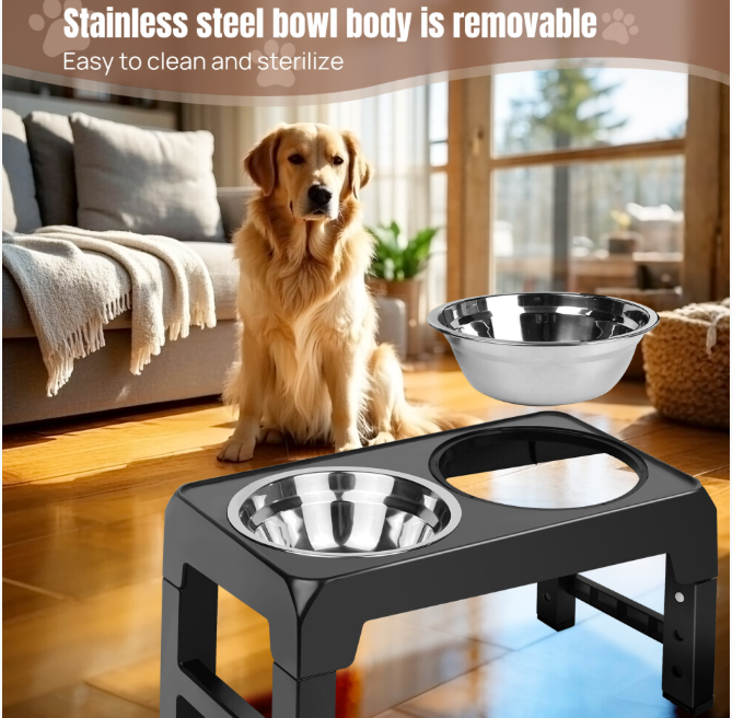 Raised Dog Bowl Stand Height-Adjustable Elevated Feeder
